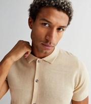 New Look Cream Soft Fine Knit Short Sleeve Button Polo Shirt